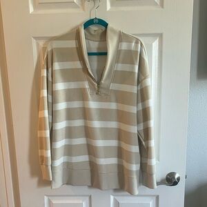 Belle by Kim Gravel White and Tan Quarter Zip